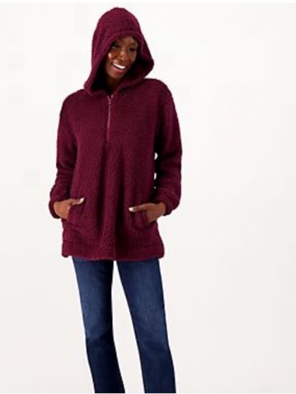 EUC Koolaburra Ugg XL Purple/Maroon Sherpa 1/4 1/4 Zip Hooded Pullover Jacket - Picture 3 of 6
